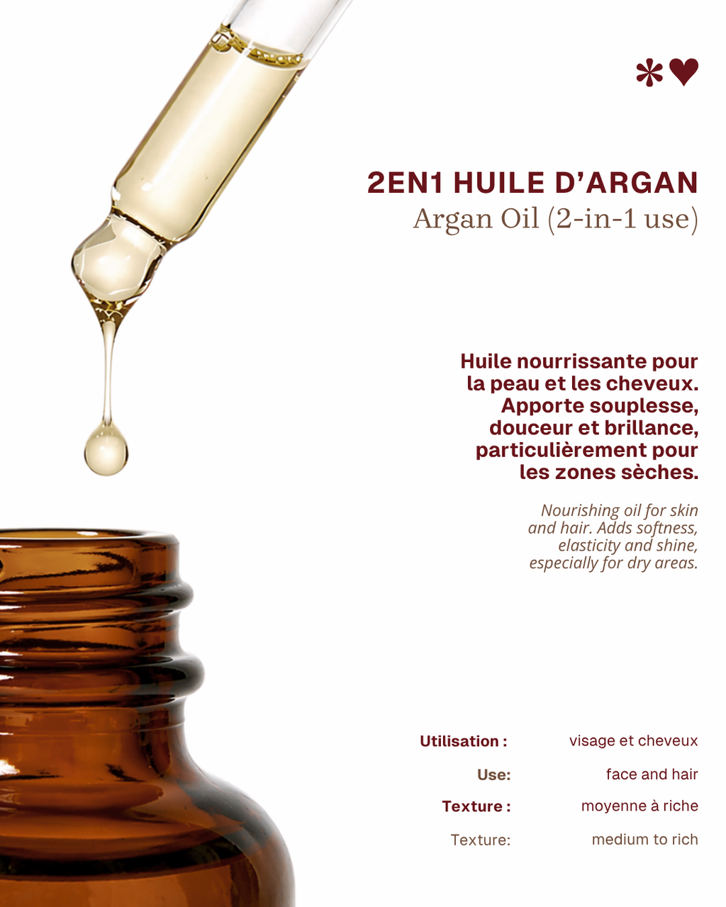 Huile d’argan – Nourrit & illumine les peaux sèches et cheveux ternes x 3 (40%)