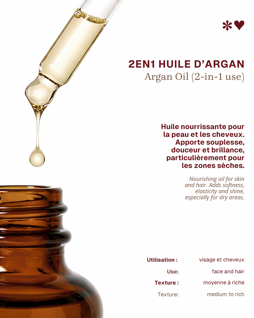 Huile d’argan – Nourrit & illumine les peaux sèches et cheveux ternes x 3 (40%)