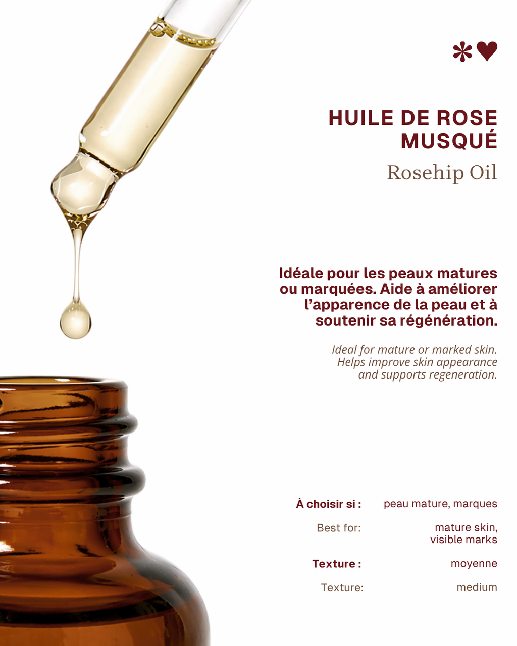 Huile de Rose Musquée – Éclat & souplesse pour peaux matures x 3 (40%)