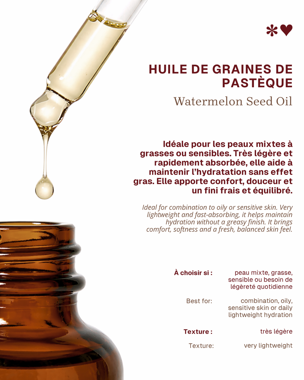 Huile de graines de Pastèque – Équilibre & légèreté pour peaux mixtes, grasses et sensibles x 3 (40%)